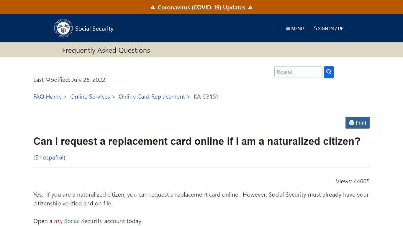 Can I request a replacement card online if I am a naturalized citizen ...